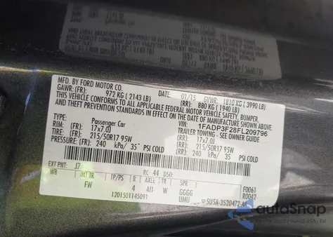 2015 Ford Focus Se from USA, damaged, VIN 1FADP3F28FL209796